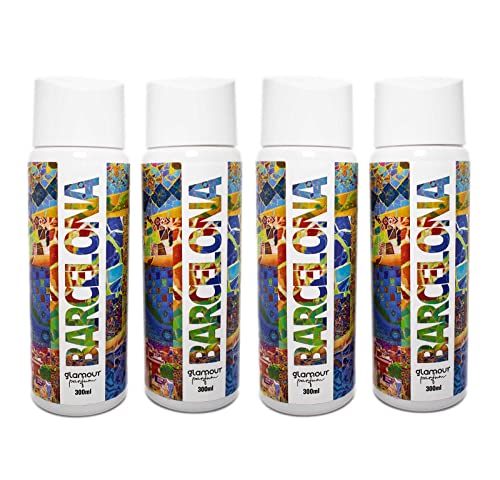 GLAMOUR PARFUM | Pack 4 Recarga Ambientador Pulverizador Barcelona | Perfume para Casa | Concentración Alta en Esencias | Reutilizable y Rellenable | Más de 200 Pulsaciones | 300 ml