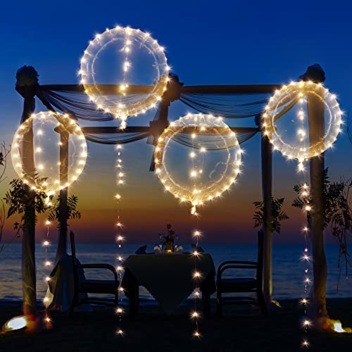 Globos BoBo Iluminados, 4 Piezas Globos Transparentes de 24 inch/61 cm con Cadena de Luces Blancas Cálidas de 9,8 Feet para Decoración de Cumpleaños Boda Navidad Fiesta Interior y Exterior