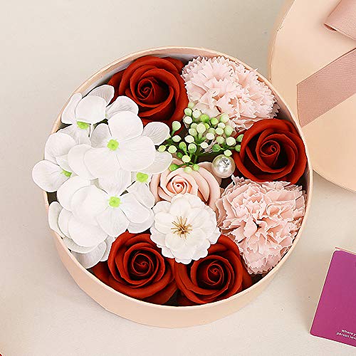 Gobesty Regalo Rosa, Flor de jabón en Caja de Regalo, Flor de jabón con Tarjeta de felicitación Jabón perfumado de Rosas Flor de jabón para el día de la Madre, día de San Valentín, Navidad