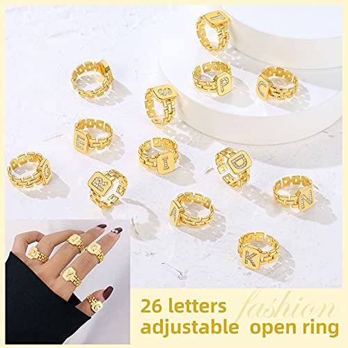 GoldChic A-Z Letra Sello Cuadrado Anillo Brilla Iniciales de Nombre Anillo de Letra G Anillo de Compromiso Boda Chapado en Oro