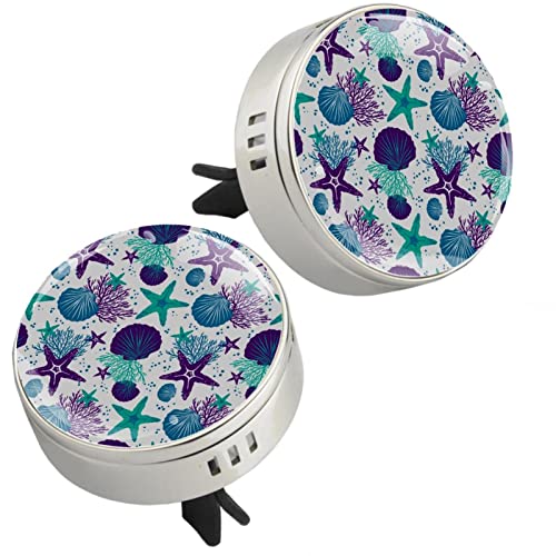 GORDESC Púrpura Verde Estrella de mar Conchas de mar Coral Coche Perfume Ambientador de aire Clip de ventilación Fragancia Coche Olor Airfreshener Perfume Difusor (plateado)