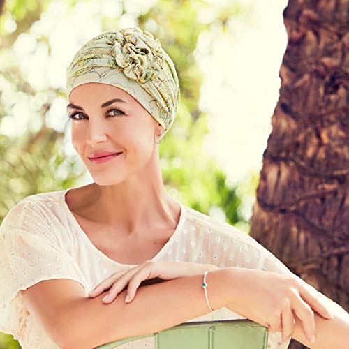 Gorro Lotus Primavera/Verano con bambú para Mujeres en Tratamiento de quimioterapia (Lino estampeado Floreado)
