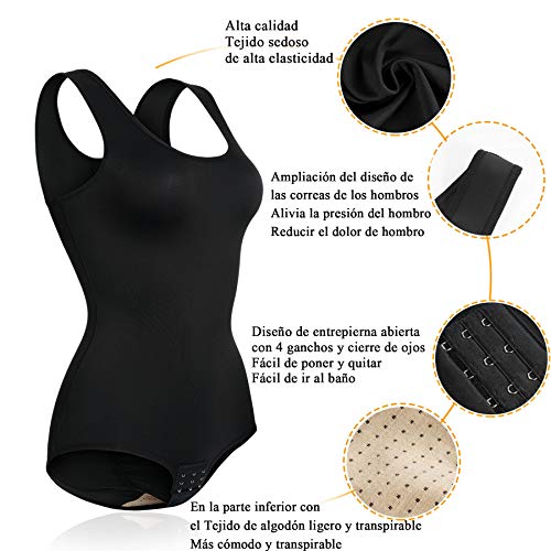 Gotoly Mujer Corsé Shaperwear Bodysuits Fajas Reductoras Mono sin Mangas con Cuello Redondo Corset Reductor Cintura Modelador de Cuerpo Completo (Negro, X-Large)