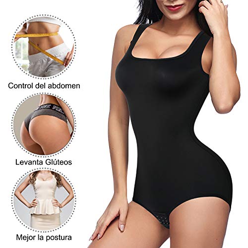 Gotoly Mujer Corsé Shaperwear Bodysuits Fajas Reductoras Mono sin Mangas con Cuello Redondo Corset Reductor Cintura Modelador de Cuerpo Completo (Negro, X-Large)