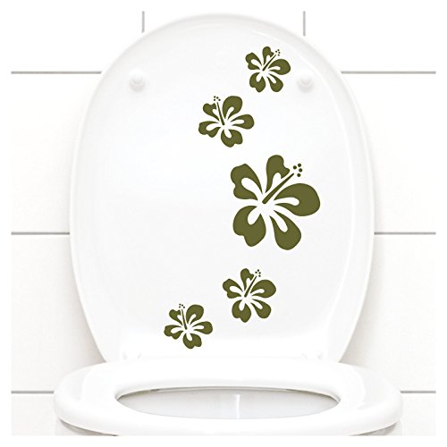 Grandora W916 - Pegatinas para tapa de inodoro, diseño de flores de hibisco, color verde oliva