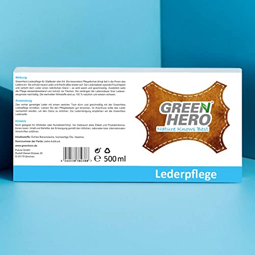 Green Hero Piel Cuidado, 500 ML, Bálsamo con Cera de Abeja Bálsamo para Piel Lisa, Piel, Auto, Guantes, sofá, Bolsillos y Muebles