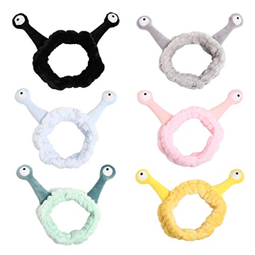 GREEN&RARE Coreano Mujeres Niñas Lavado Cara Diadema Felpa, Divertido Caracol De Dibujos Animados Antena De Caracol Ojos Banda De Pelo Elástica Color Caramelo Maquillaje Estilo Turbante Pañ