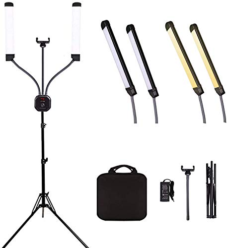 GSKAIWEN Juego de luz LED regulable de 50 W para vídeo, fotografía y estudio de iluminación con trípode y bolsa de transporte para maquillaje, pestañas, cejas, tatuajes, 3200 – 5600 K, CRI 90+