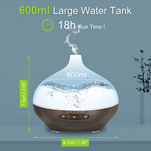 GUTIYYO Difusor Aceites Esenciales,600ml Difusor,Difusor de Aromas,Difusor Aromaterapia,Con Led de 7 Colores y Temporizador para Dormitorio Oficina en Casa Yoga