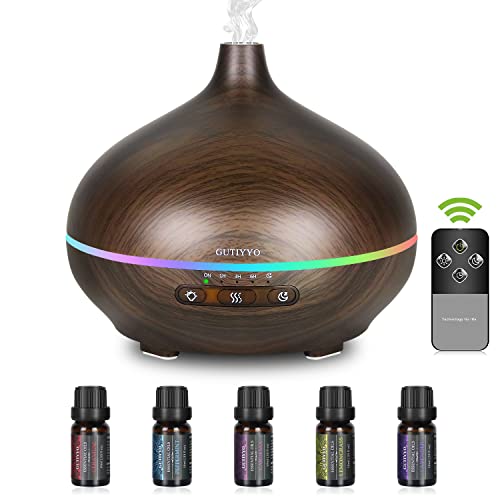 GUTIYYO Difusor Aceites Esenciales,600ml Difusor,Difusor de Aromas,Difusor Aromaterapia,Con Led de 7 Colores y Temporizador para Dormitorio Oficina en Casa Yoga