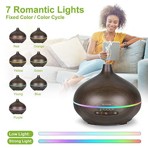 GUTIYYO Difusor Aceites Esenciales,600ml Difusor,Difusor de Aromas,Difusor Aromaterapia,Con Led de 7 Colores y Temporizador para Dormitorio Oficina en Casa Yoga
