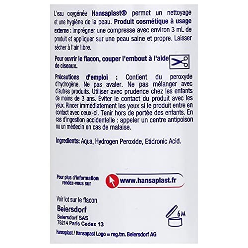 Hansaplast Agua oxigenada 10 volúmenes, desinfectante limpieza e higiene de la piel, antiséptico para desinfección de heridas pequeñas o lesiones superficiales, 250 ml