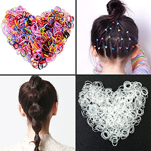 Hanyousheng Gomas Pelo, Gomas Pelo Pequeñas, Gomitas Pelo, Gomas Trenzas, 1000 Piezas mini Gomas de Pelo, Multicolor Gomas Pelo Niña, Gomas Trenzas Pequeñas, Gomas Pelo Mujer, con 2 Hair Tejido Tool