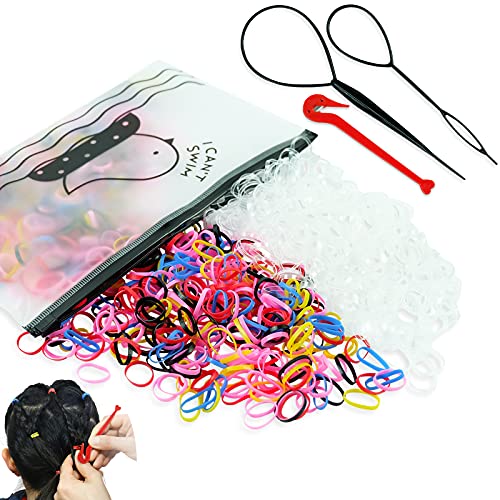 Hanyousheng Gomas Pelo, Gomas Pelo Pequeñas, Gomitas Pelo, Gomas Trenzas, 1000 Piezas mini Gomas de Pelo, Multicolor Gomas Pelo Niña, Gomas Trenzas Pequeñas, Gomas Pelo Mujer, con 2 Hair Tejido Tool