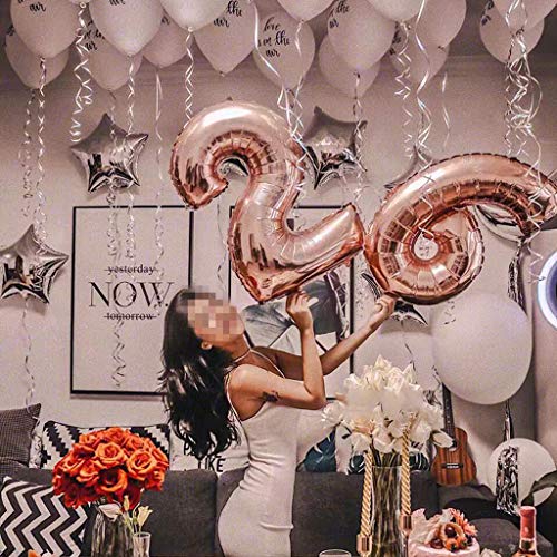 Haosell 26. Decoración de cumpleaños de oro rosa para niñas, juego de decoración de cumpleaños de niña, 26 años, color oro rosa para niña, globos de aire, globos con número 26, color oro rosa