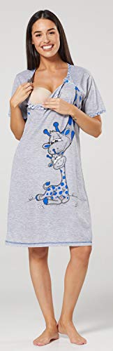 Happy Mama. Camisón premamá de Embarazo y Lactancia. Cartoon Estampado. 366p (Azul Real, 44, XL)