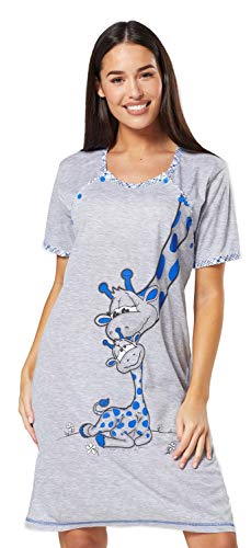 Happy Mama. Camisón premamá de Embarazo y Lactancia. Cartoon Estampado. 366p (Azul Real, 44, XL)