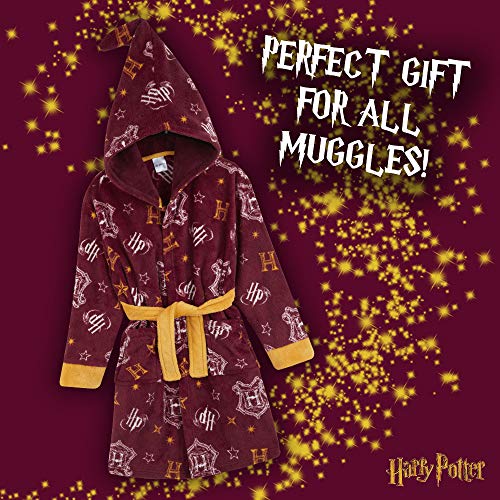 HARRY POTTER Bata Forro Polar Niño, Albornoz Niño Diseño Gryffindor con Capucha y Cinturón, Batas de Casa Para Niños, Regalos para Niños Niñas 7-14 Años (Burdeos, 9-10 Años)