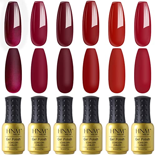 HNM 6 piezas Vino rojo Esmaltes de Uñas, 6 Sangria Colores Kit de Esmaltes Semipermanentes en Gel UV LED para Uñas 8ml, Esmalte en gel remojo para un acabado suave y duradero Regalo del kit de inicio