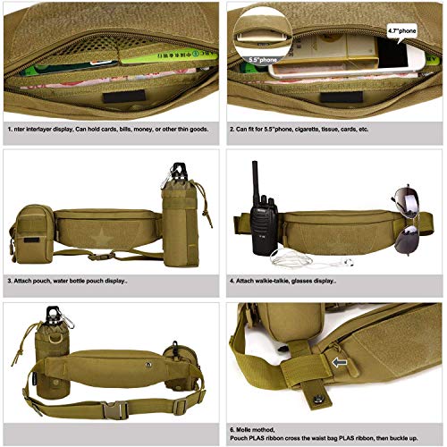 HUNTVP Riñonera Táctica Mochila Deportiva Militar Bolso Cinturon Impermeable para Senderismo Ciclismo Camping Caza, Negro