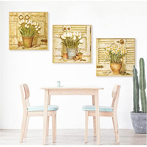 Impresiones En Lienzo Cartel Abstracto Maceta De Flores Vintage Cultura Narciso ImáGenes ArtíSticas De Pared Para La DecoracióN De La Sala De Estar Pintura-40x40cmx3 Sin Marco