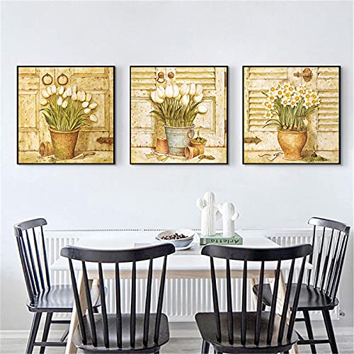 Impresiones En Lienzo Cartel Abstracto Maceta De Flores Vintage Cultura Narciso ImáGenes ArtíSticas De Pared Para La DecoracióN De La Sala De Estar Pintura-40x40cmx3 Sin Marco