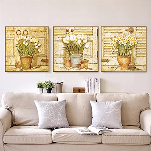 Impresiones En Lienzo Cartel Abstracto Maceta De Flores Vintage Cultura Narciso ImáGenes ArtíSticas De Pared Para La DecoracióN De La Sala De Estar Pintura-40x40cmx3 Sin Marco