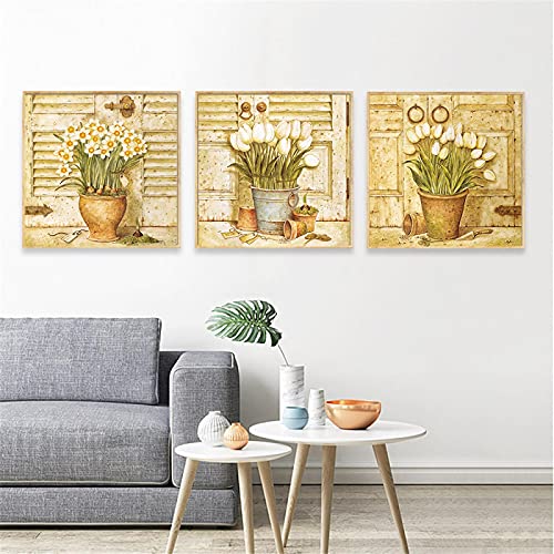 Impresiones En Lienzo Cartel Abstracto Maceta De Flores Vintage Cultura Narciso ImáGenes ArtíSticas De Pared Para La DecoracióN De La Sala De Estar Pintura-40x40cmx3 Sin Marco