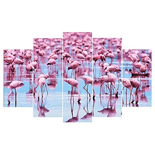 Impresiones Sobre Lienzo Moderno Hd Impreso Pintura Lienzo Decoración Para El Hogar 5 Piezas Grupo Pink Flamingo Poster Wall Art Picture