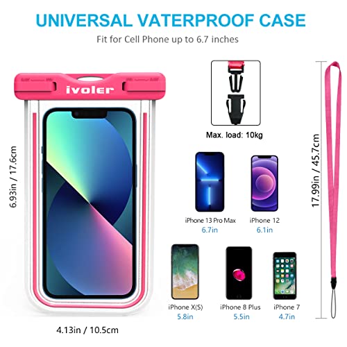 ivoler [IPX8 Certificado [2 Unidades] Funda Impermeable Móvil, Funda Acuática Móvil Universal para Xiaomi, iPhone, Samsung Galaxy, Huawei, Smartphones, Monedas, Pasaporte, etc (Negro+Rosa)