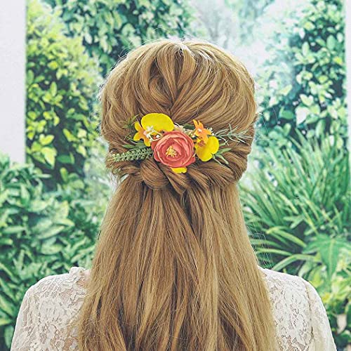 IYOU Amarillo Floral Peine Artificial Flor Boda Lados Peines Nupcial Paseo Fuente Joyas por Mujeres y Chicas