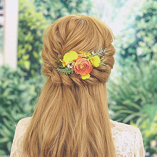 IYOU Amarillo Floral Peine Artificial Flor Boda Lados Peines Nupcial Paseo Fuente Joyas por Mujeres y Chicas