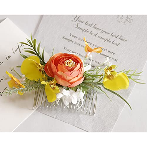 IYOU Amarillo Floral Peine Artificial Flor Boda Lados Peines Nupcial Paseo Fuente Joyas por Mujeres y Chicas