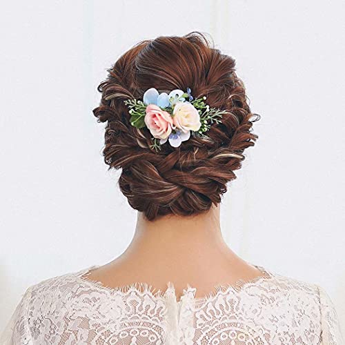 IYOU Boda Lados Peines Azul Flor Peinetas Sale de Nupcial Fuente Paseo Playa Accesorios para el Cabello por Novia y Dama de Honor