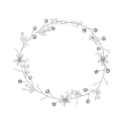 IYOU Cabello De Cristal Plata Tocados de flores Diadema nupcial de diamantes de imitación brillante Accesorios para el cabello de perlas para mujeres y niñas (Plata)