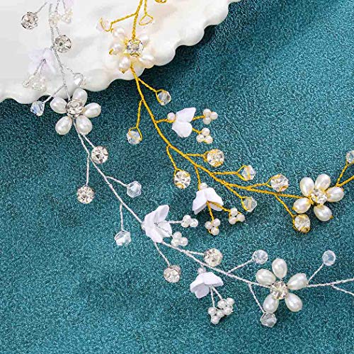 IYOU Cabello De Cristal Plata Tocados de flores Diadema nupcial de diamantes de imitación brillante Accesorios para el cabello de perlas para mujeres y niñas (Plata)