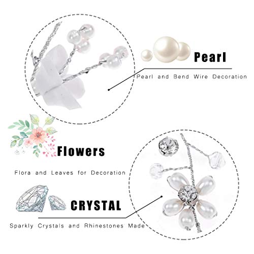 IYOU Cabello De Cristal Plata Tocados de flores Diadema nupcial de diamantes de imitación brillante Accesorios para el cabello de perlas para mujeres y niñas (Plata)