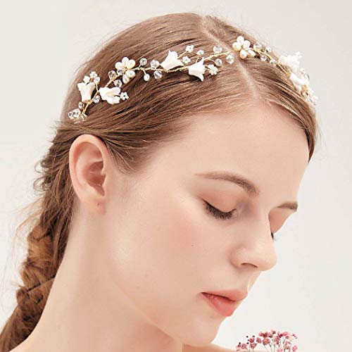 IYOU Cabello De Cristal Plata Tocados de flores Diadema nupcial de diamantes de imitación brillante Accesorios para el cabello de perlas para mujeres y niñas (Plata)