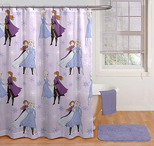 Jay Franco Cortina de ducha Disney Frozen ICY y tela de fácil cuidado para niños con Elsa y Anna (producto oficial de Disney)