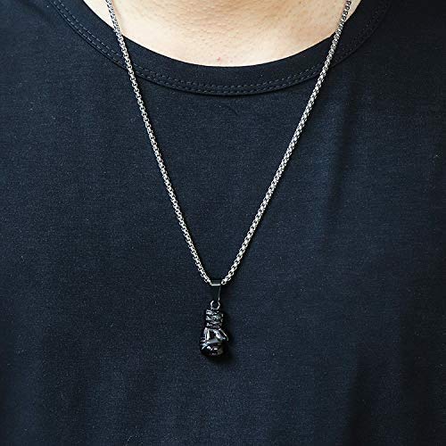 JewelryWe Collar para Hombre, Acero Inoxidable Golden para Hombre Guantes de Boxeo Colgante Collares Motorista de Carreras con 55,88 cm Cadena, Plateado y Negro Dorado,Regalos para Navidad Cumpleaños