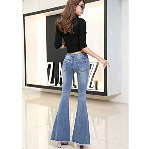 JFTMY Tassel Hole Ripped Flare Jeans Mujeres Largas Bell-Fondos Jeans Estiramientos Para Pantalones Para Mujeres Jeans Tamaño Grande (Color : Blue, Size : XL code)