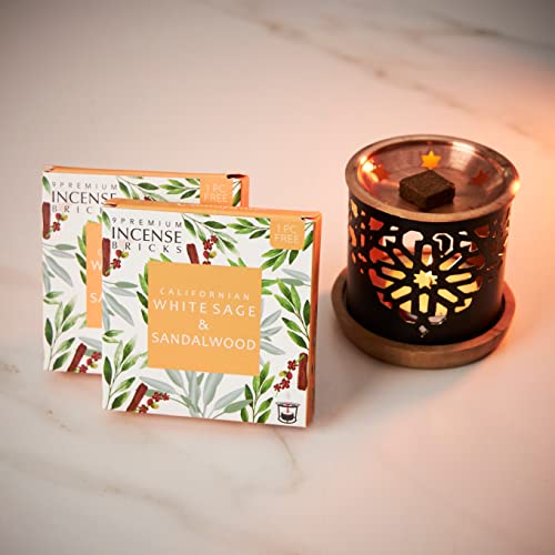 Juego de ladrillos de incienso con quemador exótico oriental de Aromafume - Salvia Apiana & Santalum Album Extractos Relaja y Promueve el Bienestar
