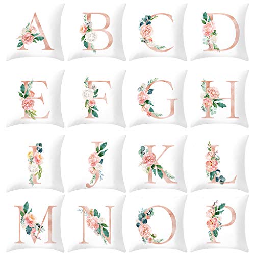 K-youth Fundas de cojínes Decoracion Flores Rosas Patrón de Letra de A a Z Funda de Almohada Decoracion Hogar Funda de Cojin 45x45 para Sofa Sillas Jardin Dormitorio Habitacion Moderno Art Deco (M)