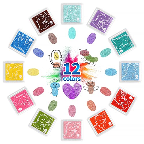 KEELYY 12 Colores Almohadilla Tinta Niño, Tinta para Huellas Dactilares Tinta Dedos Huellas Almohadilla para Sellos, Almohadilla Tinta de Colores para Tinta Sellos Scrapbooking