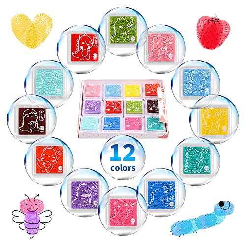 KEELYY 12 Colores Almohadilla Tinta Niño, Tinta para Huellas Dactilares Tinta Dedos Huellas Almohadilla para Sellos, Almohadilla Tinta de Colores para Tinta Sellos Scrapbooking