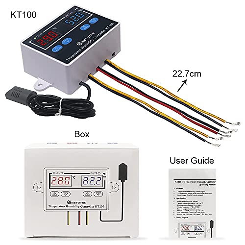 KETOTEK Controlador de Humedad y Temperatura digital 220V Termostato Humidistato Controlador Deshumidificador Humidificador Calentador con sonda Potencia de salida Directamente