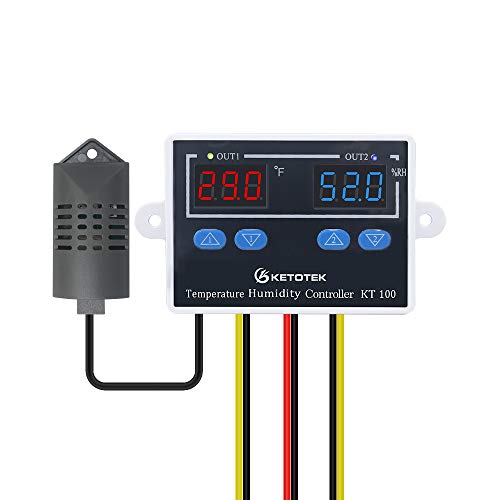 KETOTEK Controlador de Humedad y Temperatura digital 220V Termostato Humidistato Controlador Deshumidificador Humidificador Calentador con sonda Potencia de salida Directamente