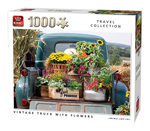 King 55862 - Puzzle de 1000 Piezas, diseño Vintage de camión con Flores, Color Completo, 68 x 49 cm