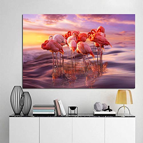 Kit de pintura por números para adultos y niños DIY pintura al óleo digital Pink Flamingo Grupo Animal – lienzo arte de pared decoración del hogar 40 x 50 cm (sin enmarcado)
