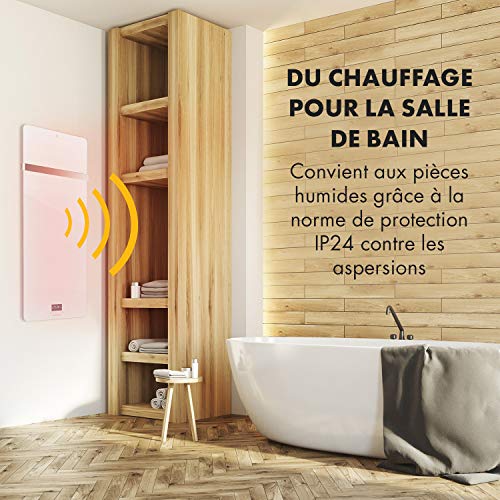 Klarstein Hot Spot Crystal IR - Calefactor bajo consumo panel, Panel radiante, Radiador pared LED, Temporizador, Tecnología IR Comfort Heat, Soporte toalleroacero Inoxidable, IP24, Blanco floral